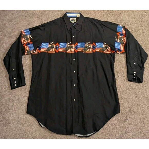 Cumberland Outfitters USA Patriotic Rodeo Western Snap Button Shirt Men's 2XL - Picture 1 of 8